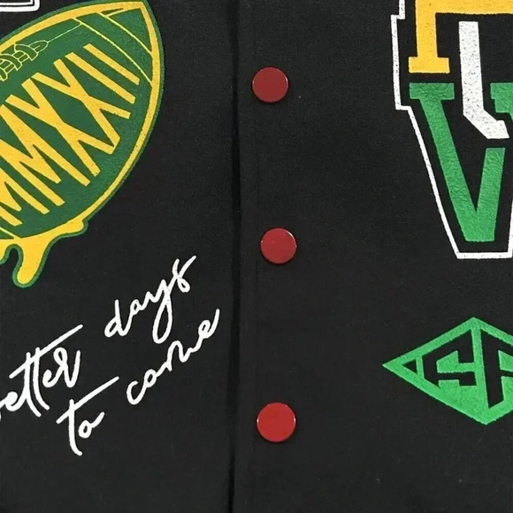 Letter Pattern Button Front Bomber Cropped Jacket - Picture 4 of 4